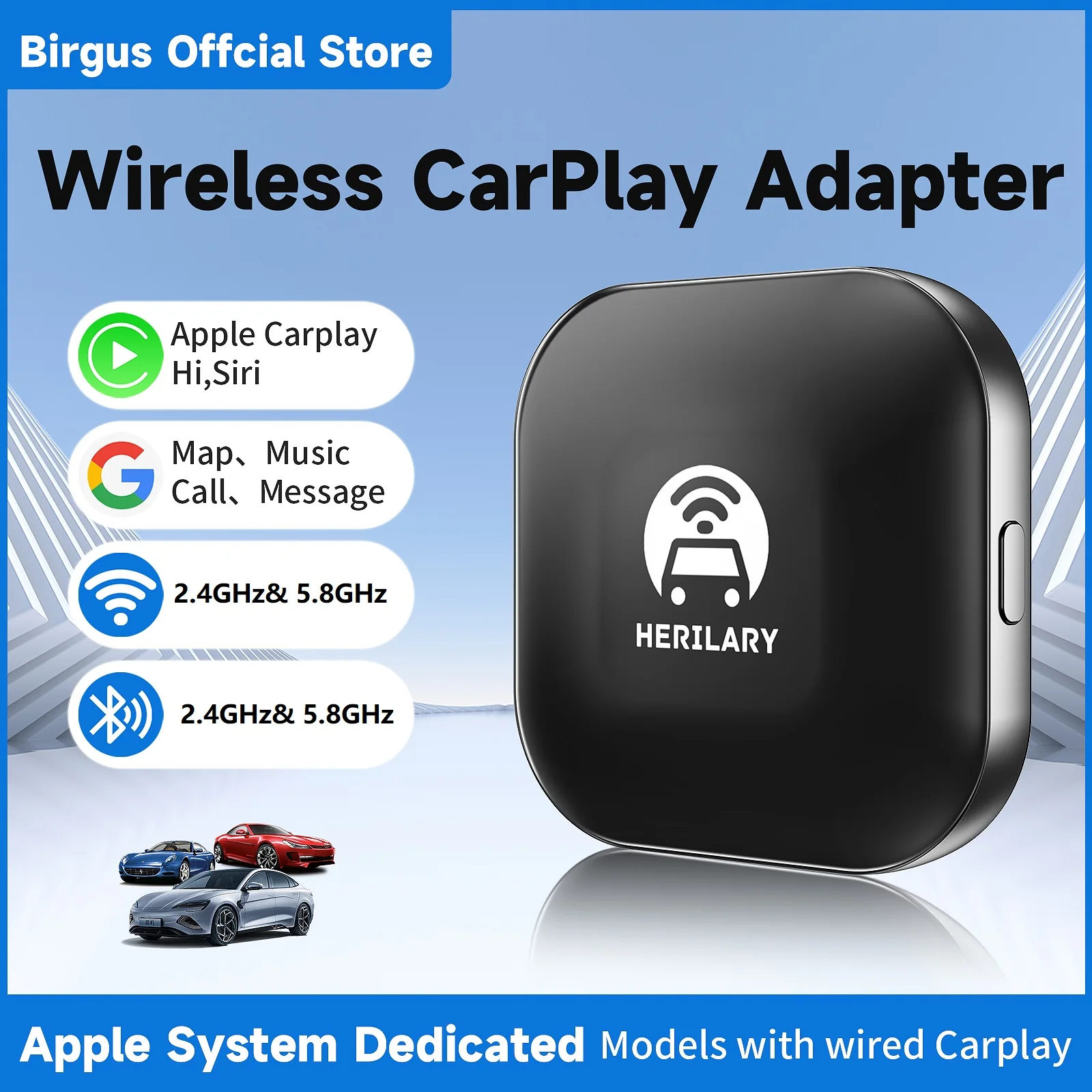 

Wireless CarPlay Adapter Wireless Apple Carplay Dongle 5.8GHz WiFi Plug & Play for OEM Wired CarPlay Car for iOS Version