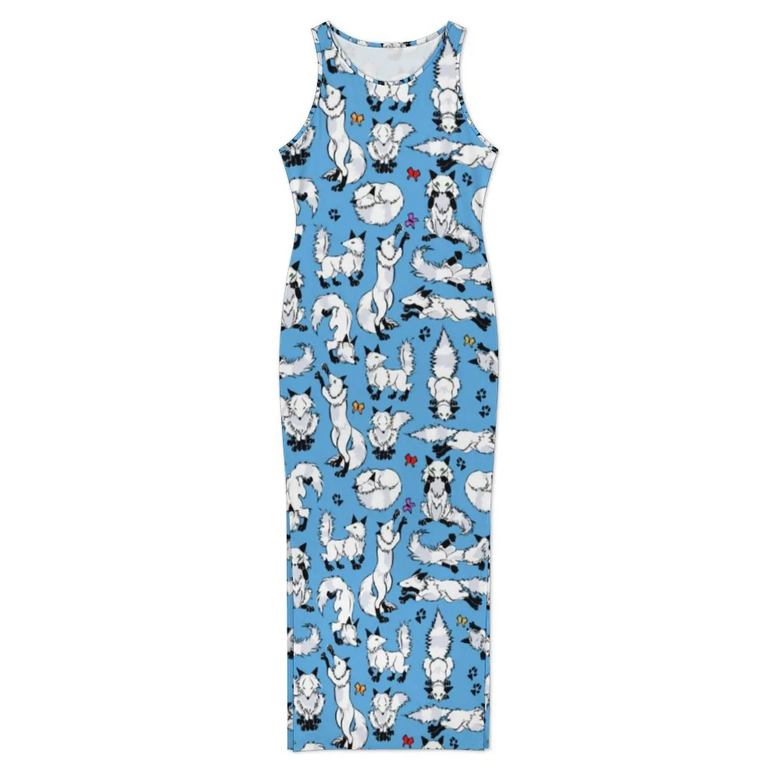 Abito animale artico senza maniche con stampa volpe carina Abiti maxi carini Abito aderente con grafica estetica per le vacanze Taglia grande 3XL 4XL