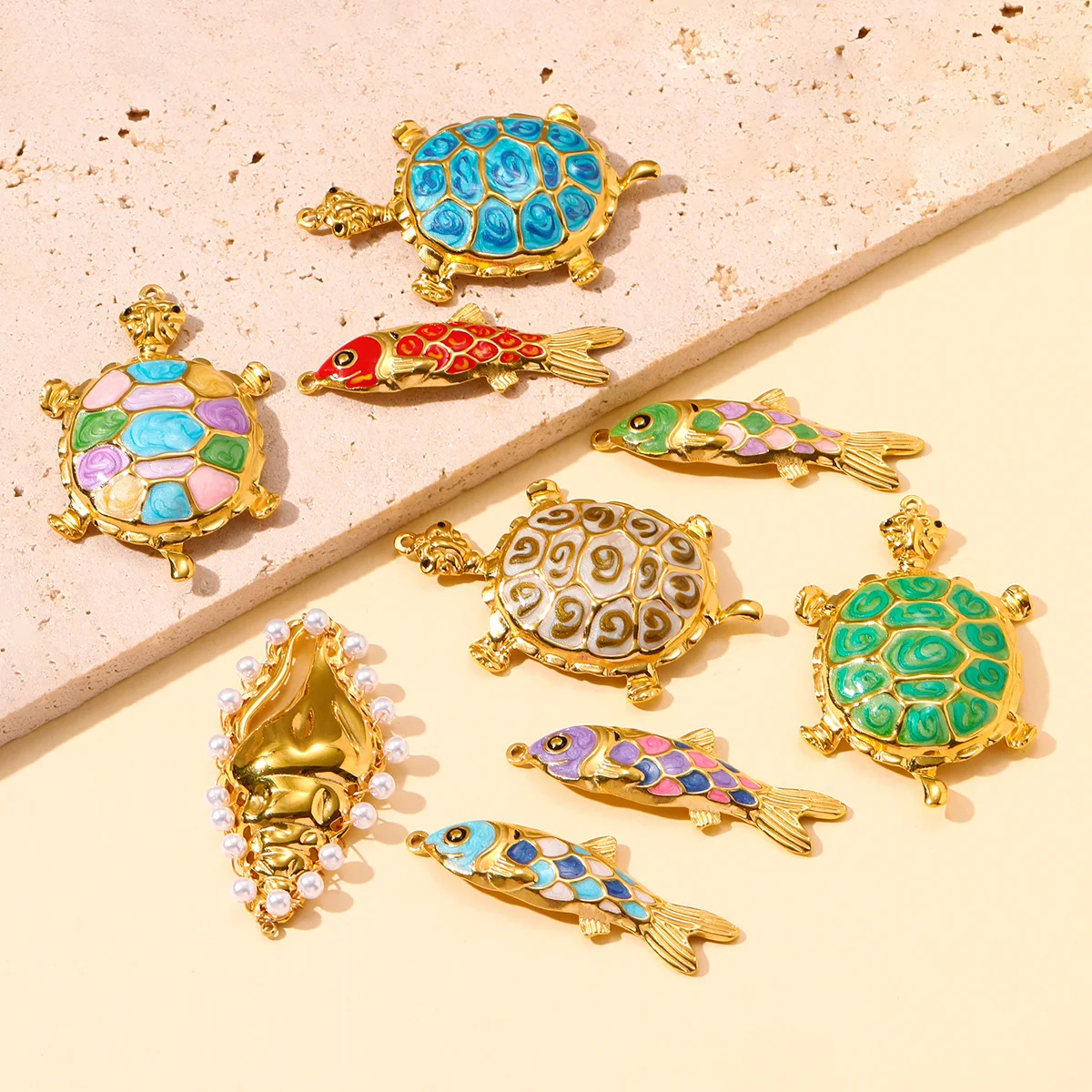 

3Pcs/Lot Stainless Steel Fish Turtle Charms Enamel Pendants For DIY Making Earring Necklace Jewelry Accessory Wholesale