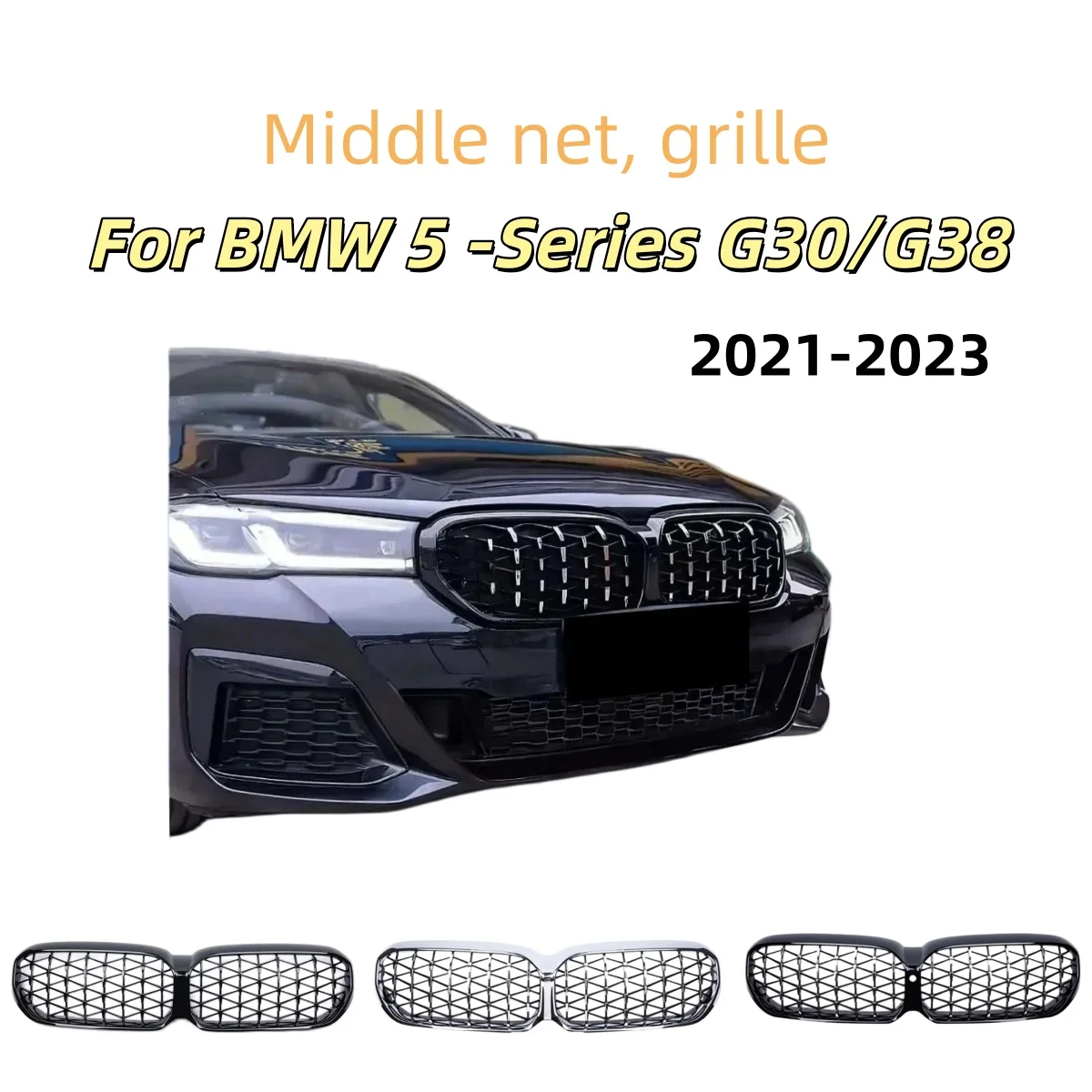 

Diamonds Style Front Bumper Racing Grille For BMW 5-Series G30 G38 2021-2023 Black Upper Racing Grills