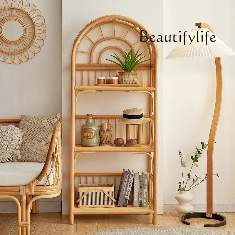 I Rattan Home Stay Scaffale per libri Sud-Est asiatico Rattan Art Floor Storage Scarpiera Scaffale di stoccaggio giapponese
