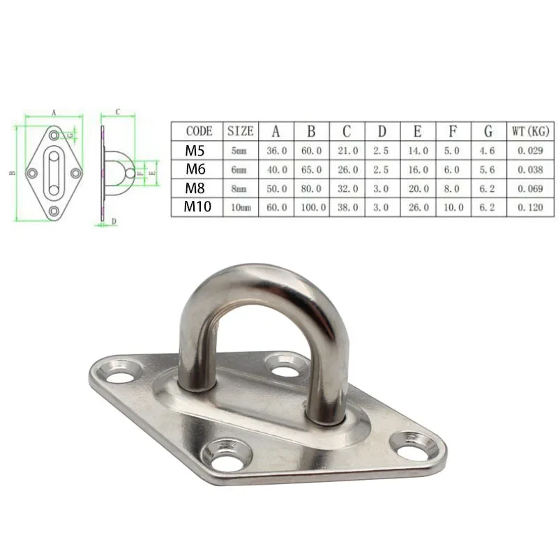 4pcs M5 M6 M8 M10 Stainless Steel Ceiling Wall Mount Hook Heavy Duty Anchor Eye Plate For Boat Yoga Swing Hammocks Full Welding