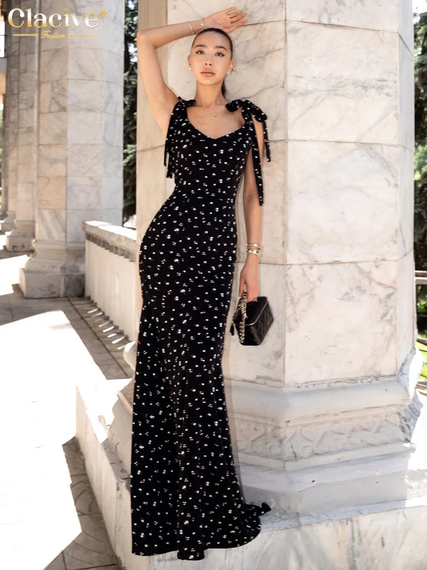 

Clacive Fashion Loose Print Women's Dress 2026 Sexy Strap Sleeveless Maxi Dresses Lady Elegant Classic Female Dress Streetwear