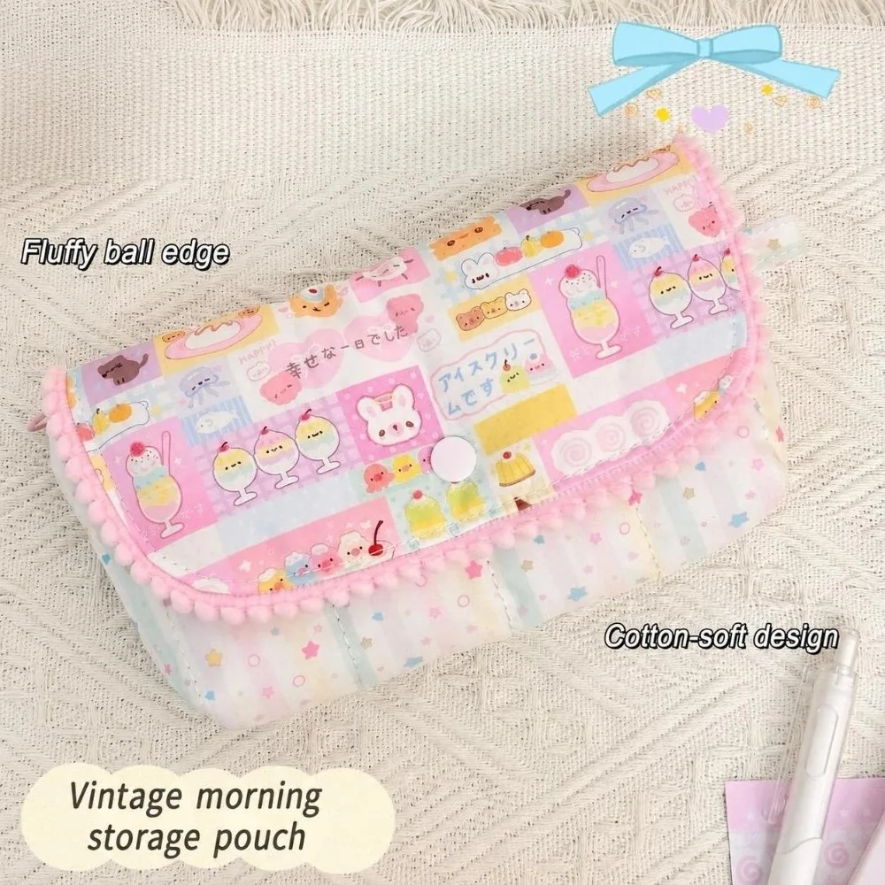 Kawaii Dessert Rabbit Print Pencil Case Flap Button-down Multifunctional Pencil Pouch Large Capacity Stationery Pouch Gift