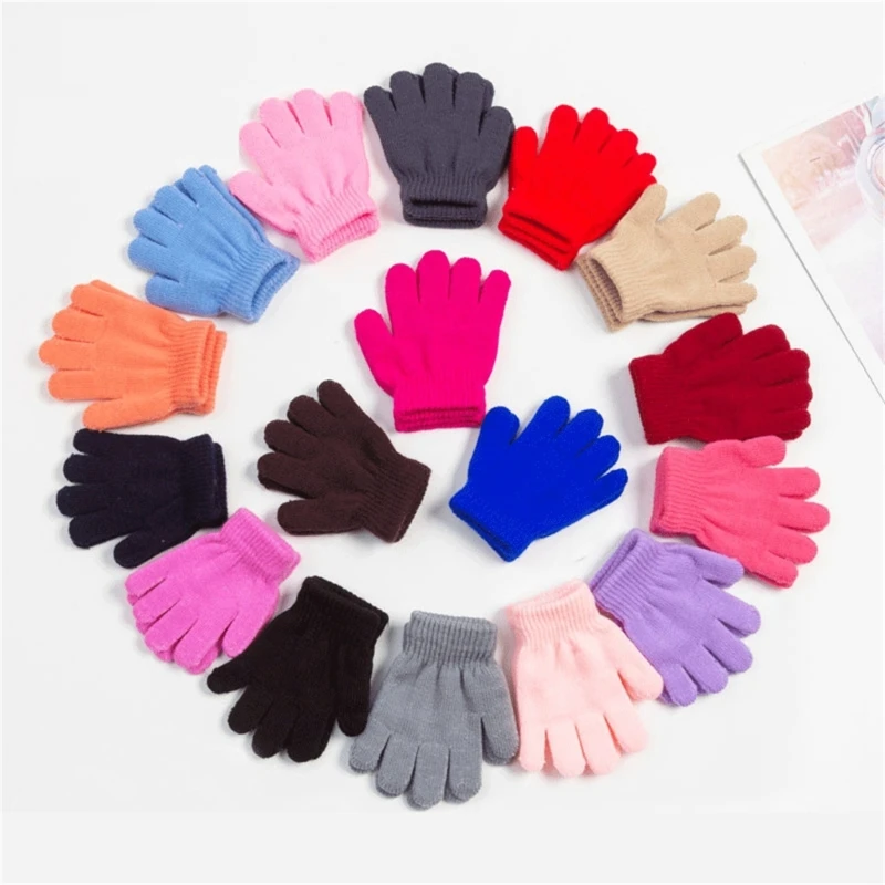 Toddler Boy Girl Plush Lining Knitted Full Finger Gloves Outdoor Winter Warm Mitten for 2 3 4 5 6 Years Old Children Accessories