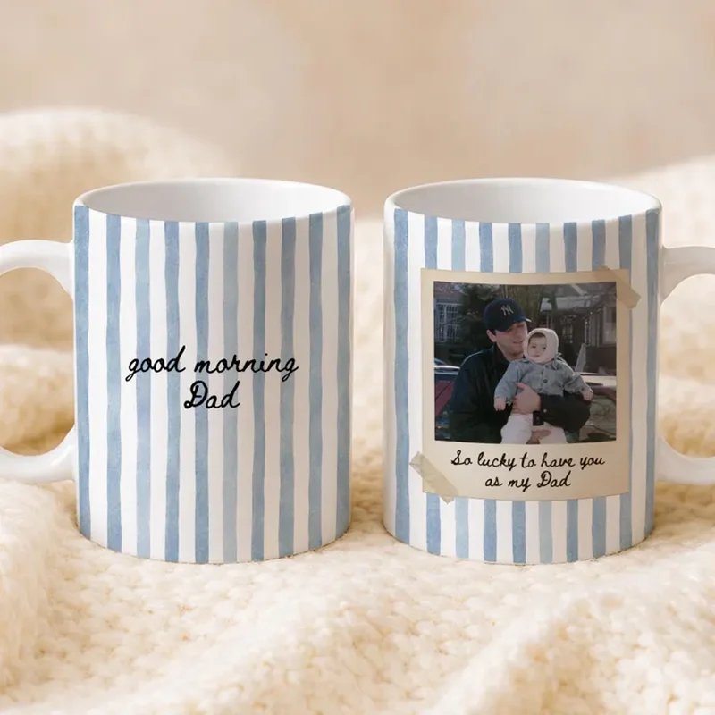 Personalized Custom Photo Text Striped Ceramic Mug Custom Picture Sublimation Commemorative Coffee Tea Cup Birthday Gift