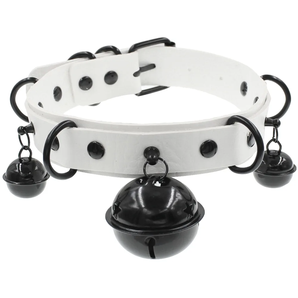 DIEZI Harajuku Punk PU Leather Choker Clavicle Chain Necklace For Women Gothic Black Bell Pendant Torques Necklace Men Jewelry