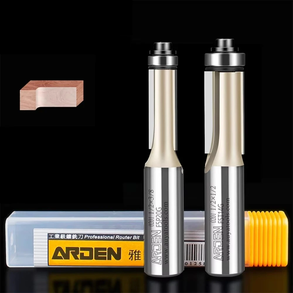 Arden Flush Trim Router Bits for Wood 1/2 1/4 Shank Woodworking Tools Trimming Cutters with Bearing Endmill Milling Cutter