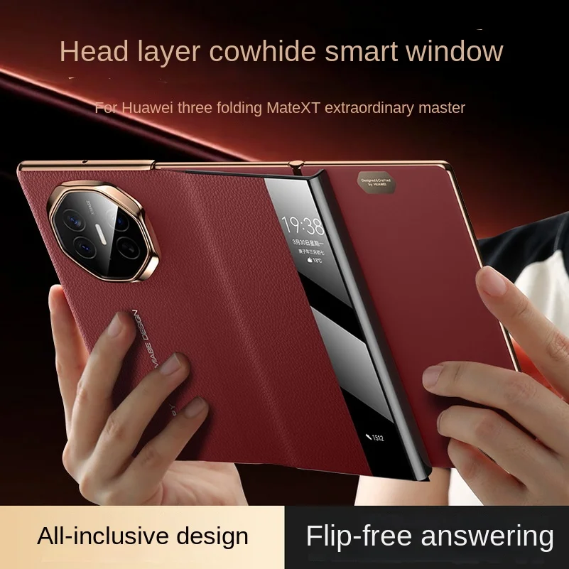 

Dormant Lock Face Cover Leather Flip Phone Case For Huawe Mate XT All-inclusive Smart Window Holster