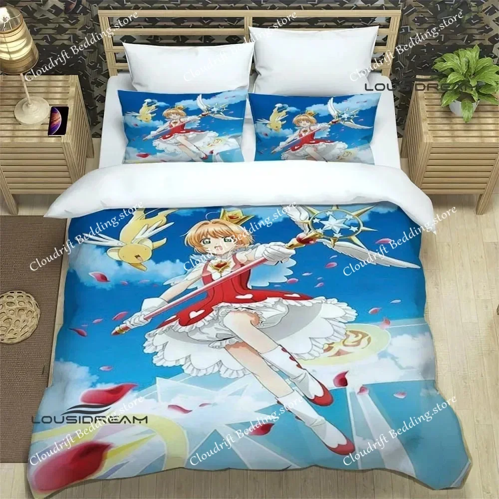 

Комплект постельного белья Card Captor Sakura с 3D-печатью, пододеяльник с изображением аниме-девушки, украшение для детской комнаты, размер Queen/King
