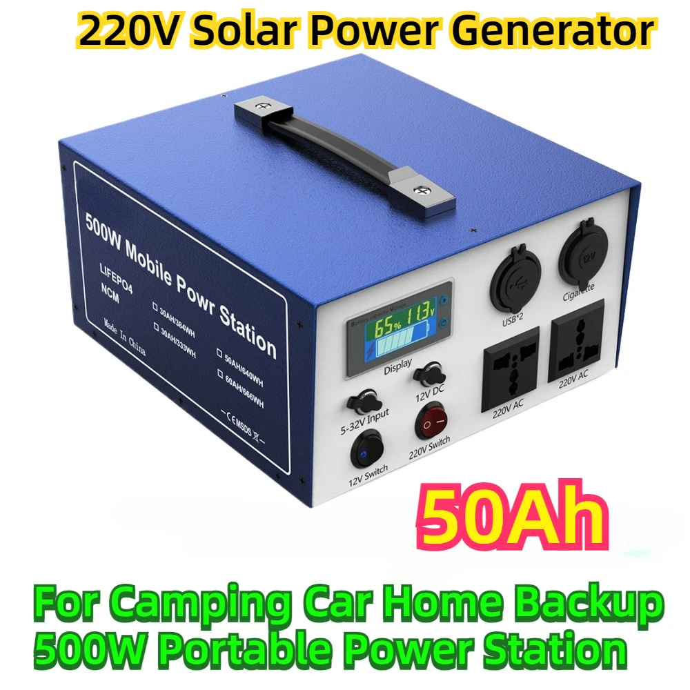 For Camping Car Home Backup 500W Portable Power Station Fast Charging 666Wh 60000 MAh 220V Solar Power Generator