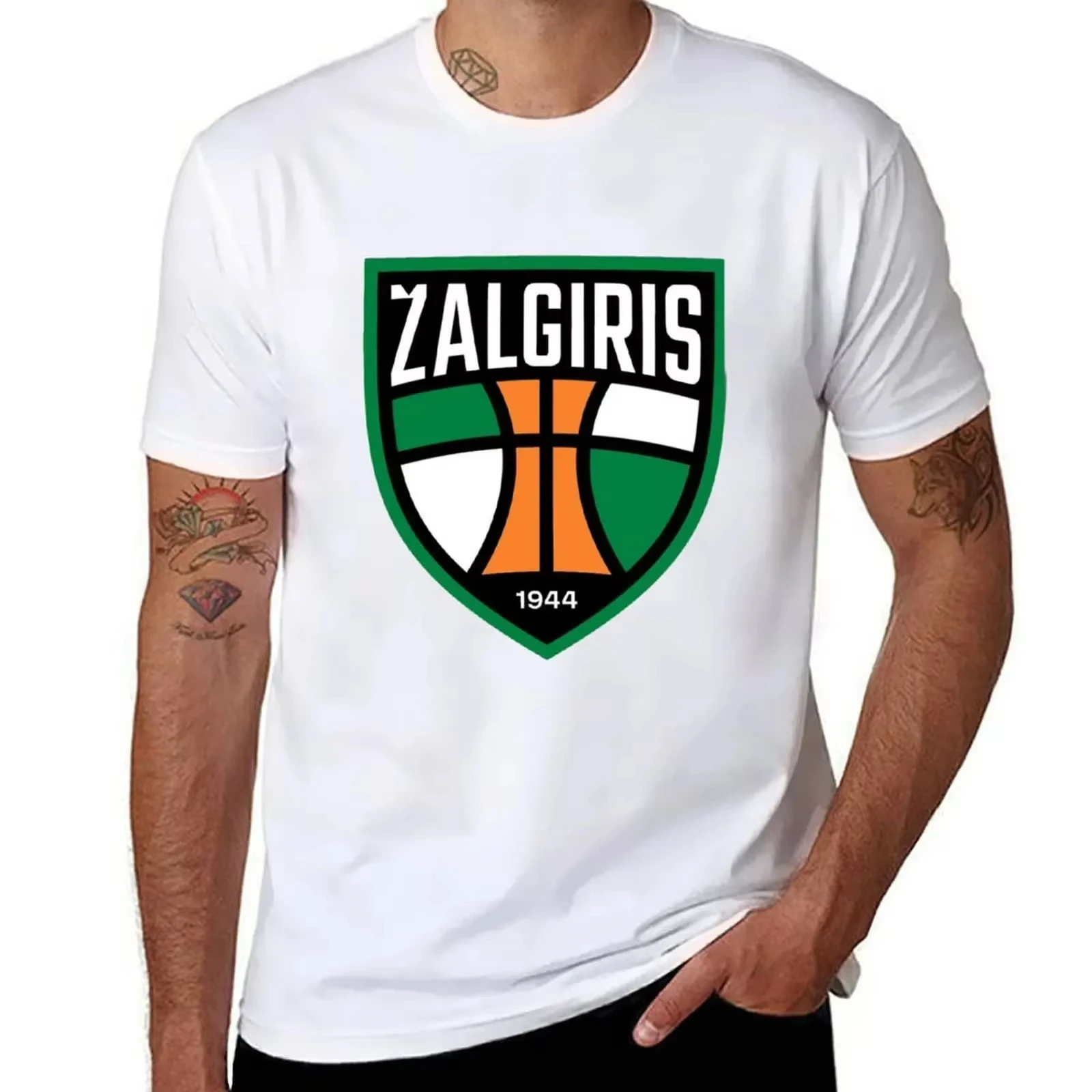 Men's ZALGIRIS 1944 Basketball Logo T-Shirts Vintage Sports Team Print Cotton Tee Casual Breathable Streetwear Top Comfortable