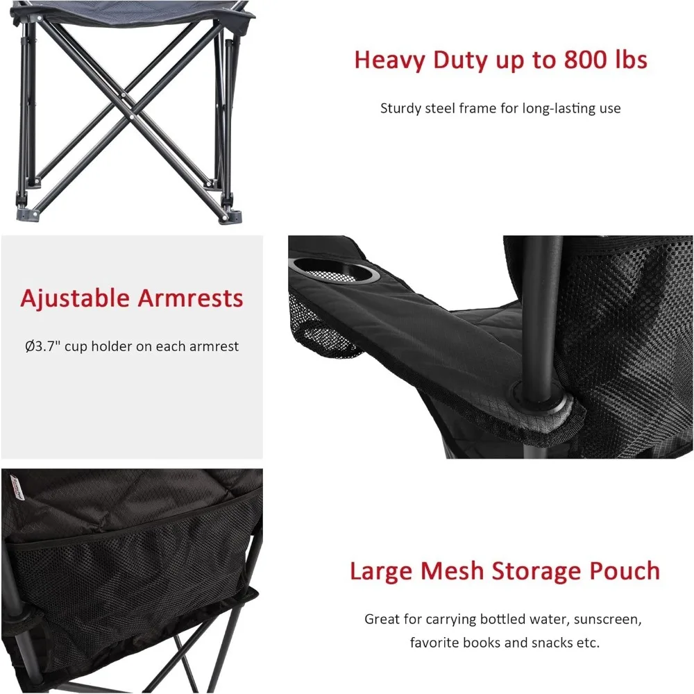 كرسي تخييم عالي التحمل بوزن 800 رطل، قابل للطي مع حامل أكواب بمسند للذراع وجيب، مناسب للاستخدام الخارجي/السفر/النزهة/التخييم #5