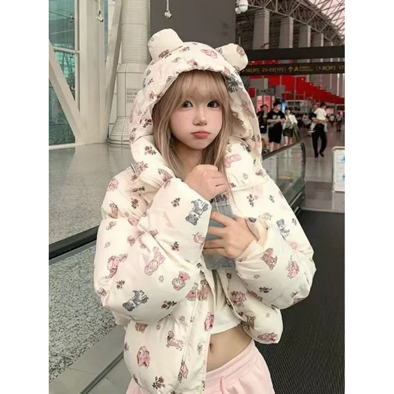 Robe courte à capuche en coton pour femme, imprimé chien, doux, nouvelle mode d'hiver, haute rue, polyvalente, ample, Breadman