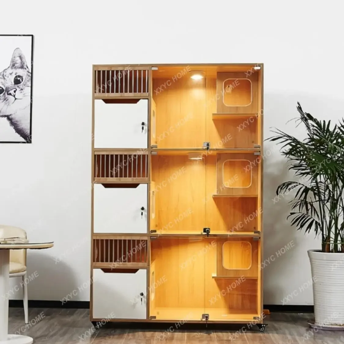 

Клетка из цельного дерева TTVilla, магазин для домашних животных, стеклянный шкаф для разведения кошек, витрина, шкаф для кошек FosterHouse