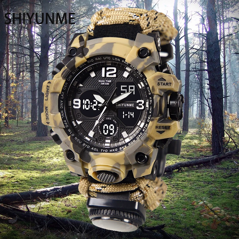 SHIYUNME G Style Men Sports Watches Outdoor Camping Compass Thermometer Waterproof LED Digital Watch Man Military Wrist Watch