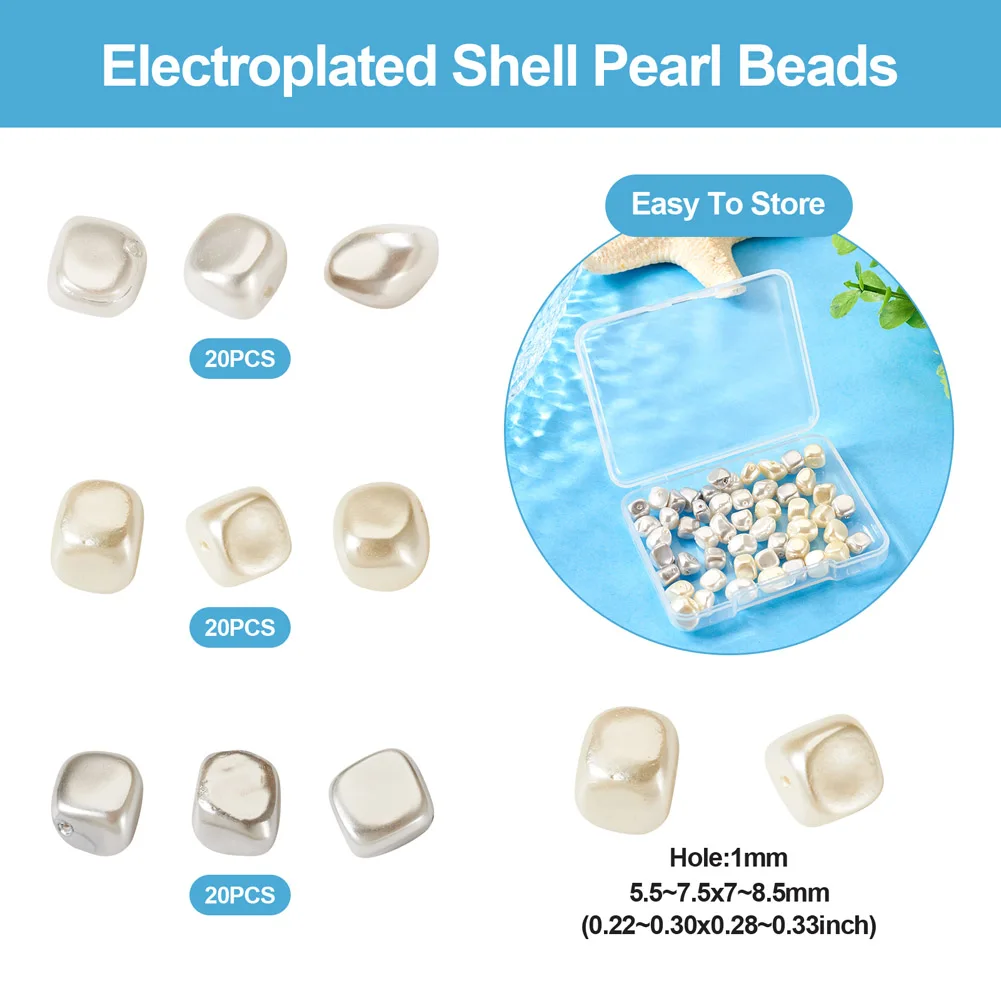 60Pcs Shell Pearl Bead Electroplated Irregular Nuggets Beads Mix Color Elegant Bracelet Earring DIY Jewelry Making Accessories