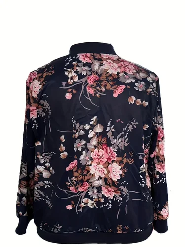 Imagen 2 del producto Chaqueta talla grande con cuello de béisbol y estampado floral.