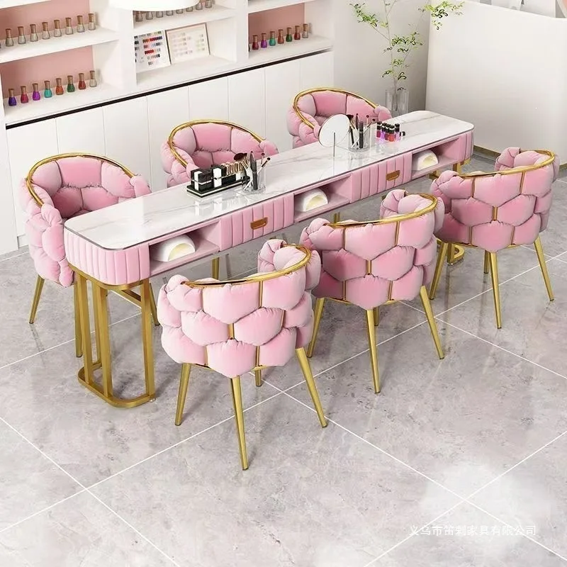 HYS marble double imitation manicure shop table and chair manicure table single manicure table set two-layer