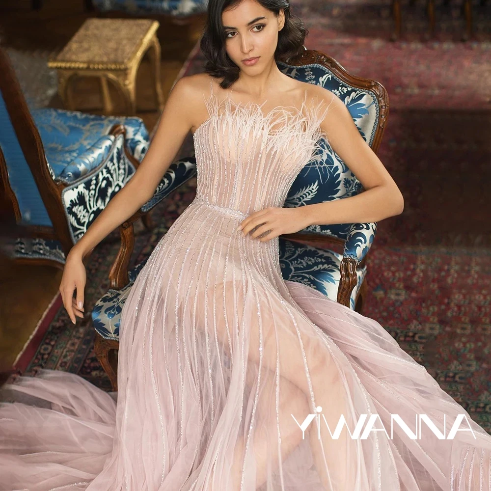 

Sexy Illusion Cocktail Dress Graceful Pink A-line Long Evening Gown Sparkly Sequins Beads Prom Dresses Robe De Mariée