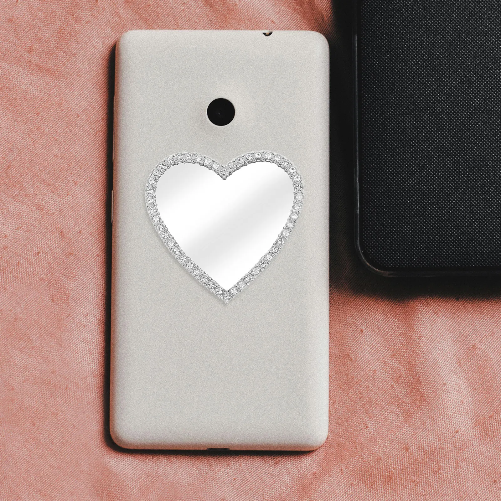 6 PCS Portable Pocket Makeup Mirror Hand Held Cute Cell Phone Charms Heart Compact