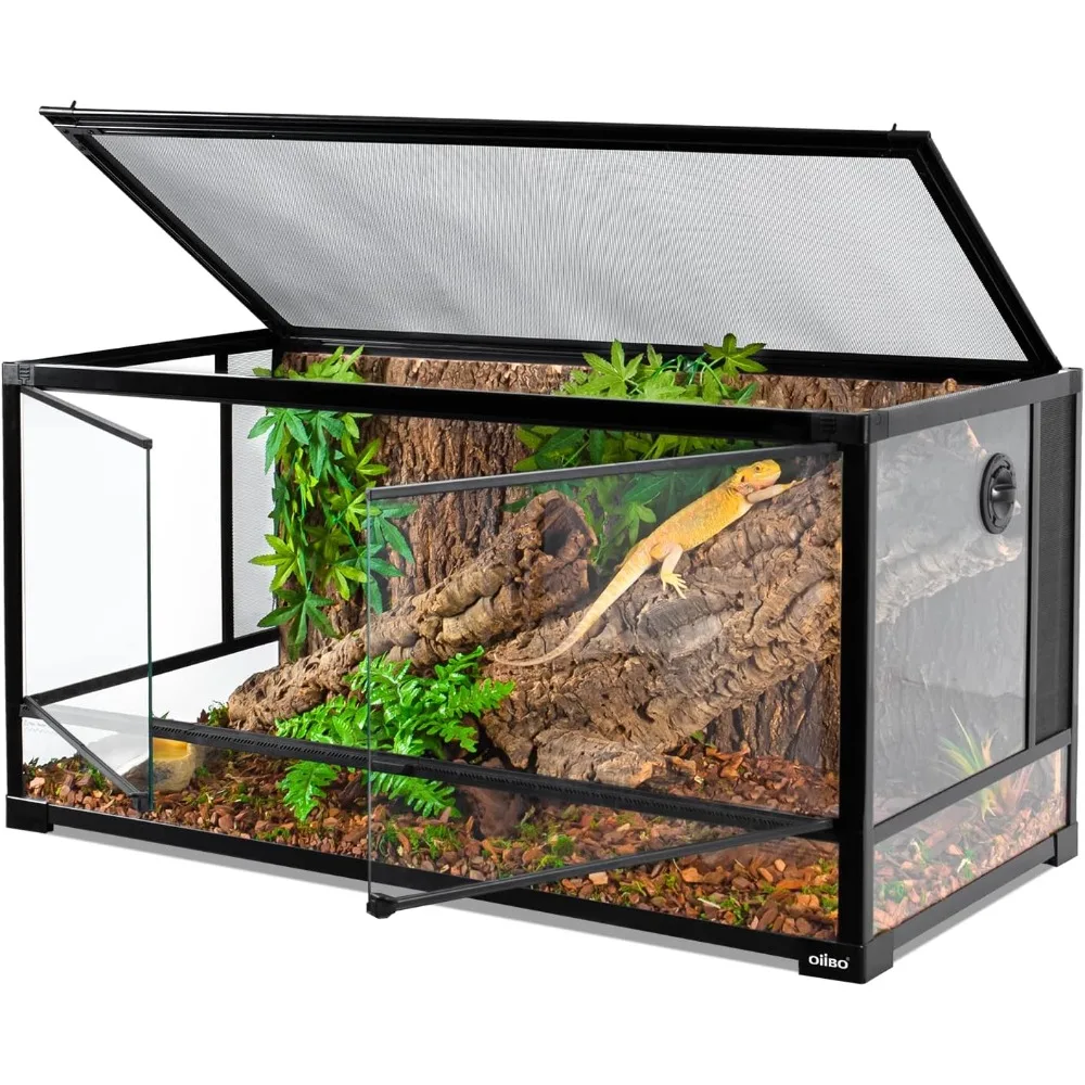 70 Gallon Reptile Large Terrarium Full Vision Glass Tank,Bearded Dragon Cage Double Hinge Door with Screen Ventilation Large