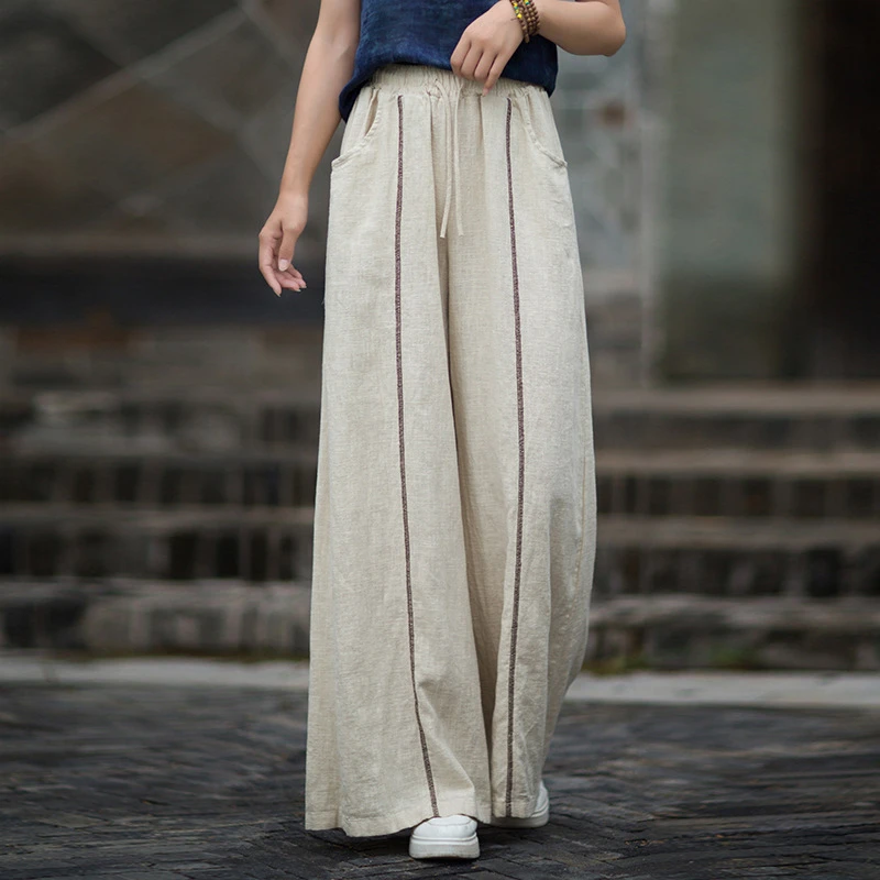 

Женские хлопковые и льняные широкие брюки, Новое поступление, осень 202, простой стиль, свободные удобные женские брюки с высокой талией M1975