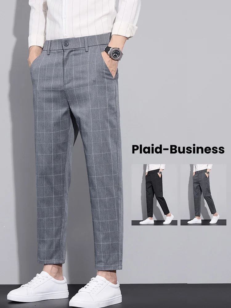 

Осенние мужские клетчатые модные повседневные брюки до щиколотки, мягкие корейские облегающие эластичные удобные мужские брюки для одежды