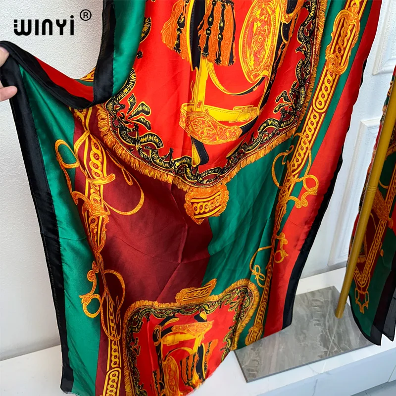 WINYI 2024 nuove donne africane Dashiki boho stampa donna musulmana dubai Design taglia libera con sciarpa Maxi abito elegante africano allentato