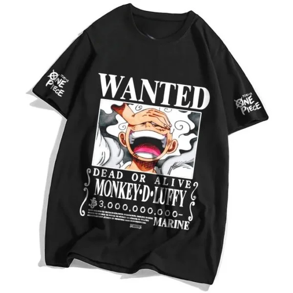 Camiseta Holgada Estampada 100% Algodón Puro con Temática de One Piece Monchi D. Luffy "Gear 5 Bounty Order" Verano 2026 para Hombre y Mujer