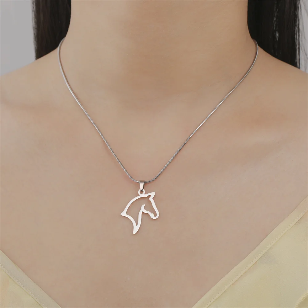 My Shape Horse Pendant Necklaces Stainless Steel Necklace Animal Horse Head Horserace Chain Horse Lover Lucky Amulet Jewelry