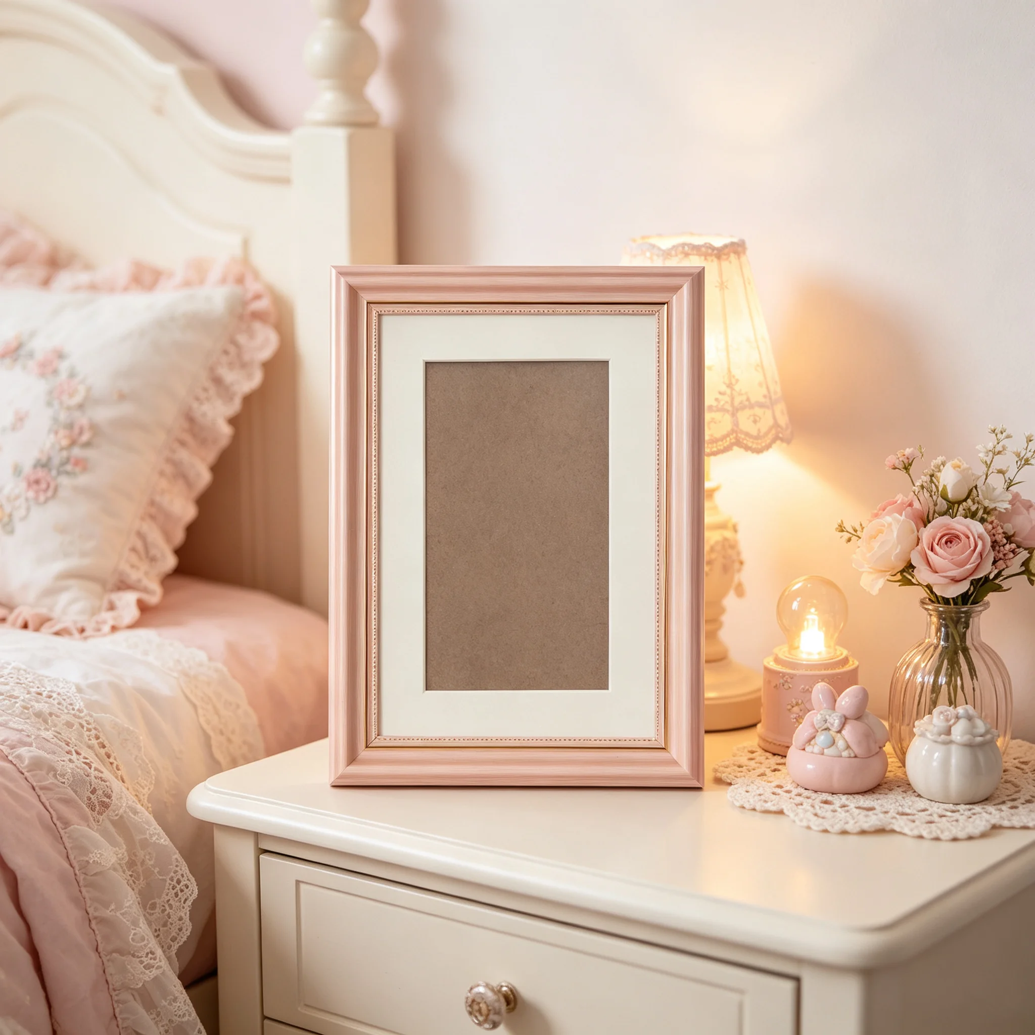 Ornate Pink Picture Frame with White Mat Aesthetic Photo Frame Decorative for Tabletop Display 4x6 6x8 8×10 Inch Frame Decor