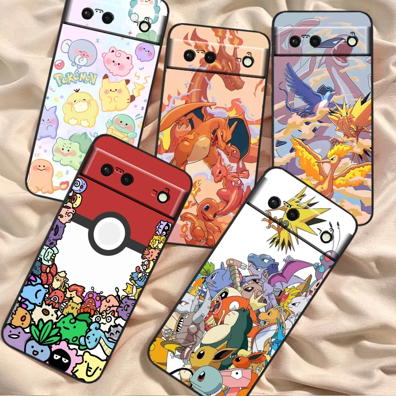 Pokemon Fashion Anime For Google Pixel 8 7A 7 6A 6 5A 5 4 4A XL 5G Black Silicon Shockproof Shell Back Phone Case