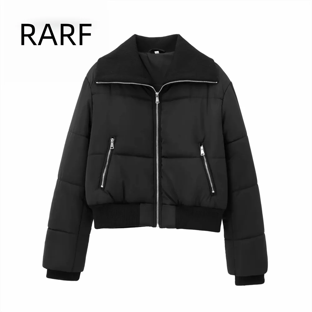 

New autumn and winter products: ribbed decorative layer thick warm collar cotton jacket long sleeved jacket short jacket