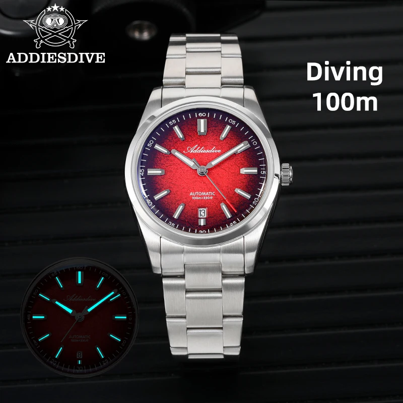 

ADDIESDIVE Watches Men Automatic High Quality K1 Bubble Glass Super Luminous Watch Stainless Steel 100m Waterproof Watch New