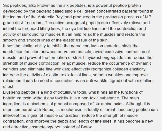 50g-1000g Acetyl Hexapeptide Cosmetische Kwaliteit 99% Zes Peptide Poeder Anti Aging Tijdloos Maak uw eigen oplossing