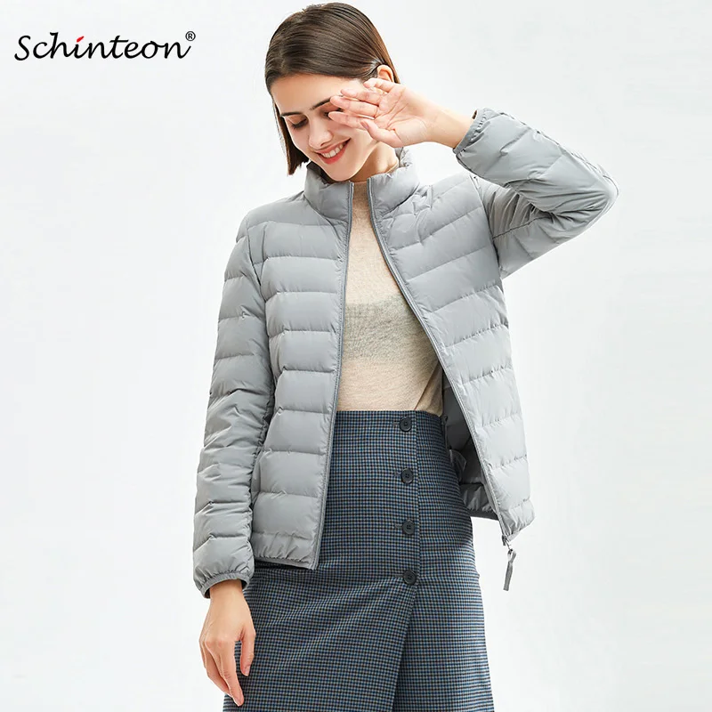 2022 Schinteon Siêu Mỏng Xuống Áo Khoác 90% Vịt Trắng Phối Kéo Xuống Giày Lười Khoác Ngoài Với Cổ Áo Đứng Chất Lượng Cao
