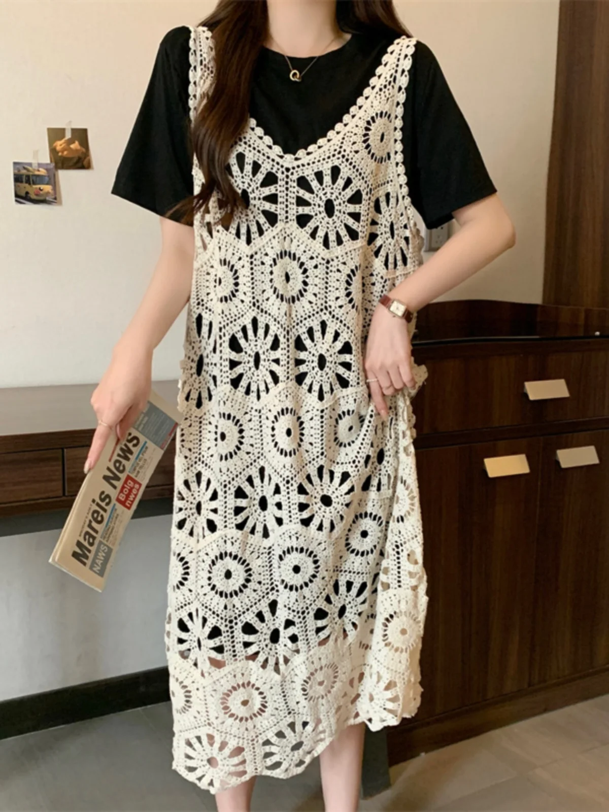 T-shirt effet minceur Dr Combo évider gilet à bretelles tricotées femmes été Design Sense ort Sve rond Ne deux pièces...