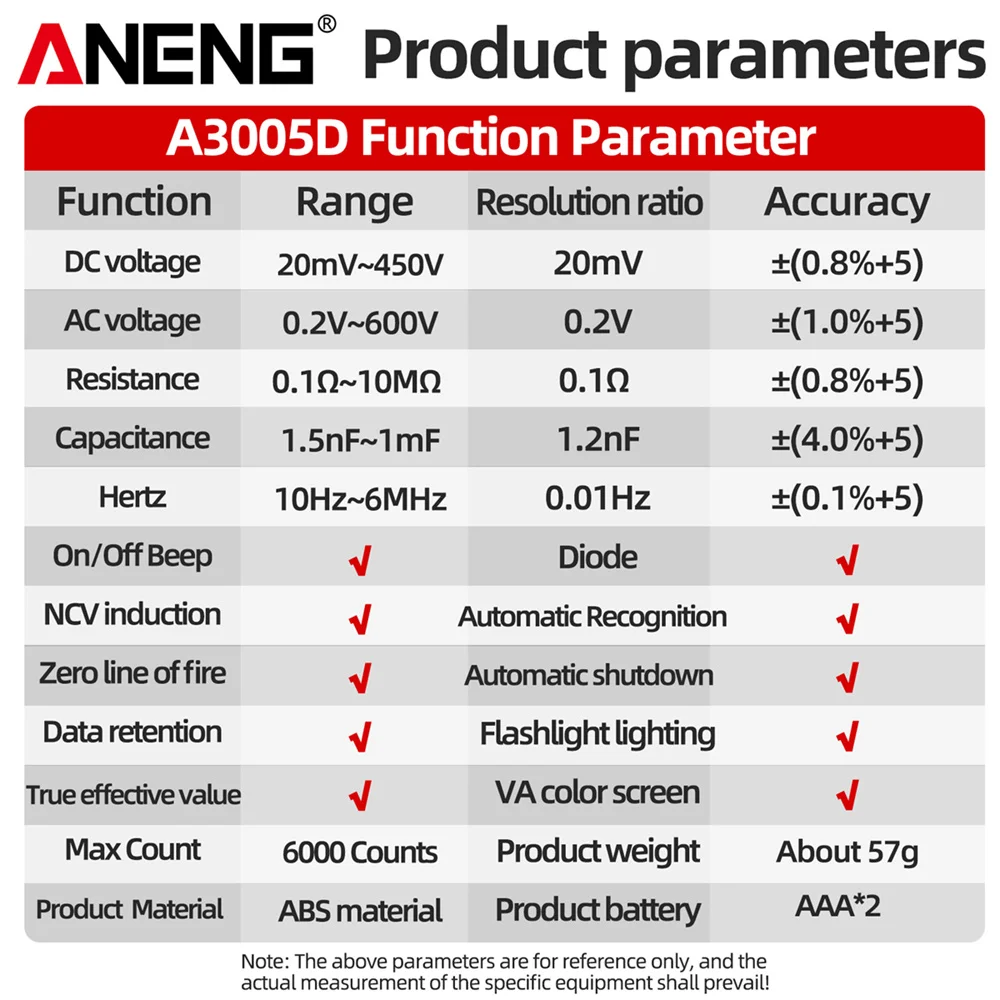 ANENG A3005D 6000 liczy długopis cyfrowy multimetr True RMS AC/napięcie prądu stałego Tester NCV Hz Ohm profesjonalny elektryk narzędzia