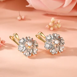 Flower -shaped design two -color vermiculite earrings Copper copper plated 14K gold fashion jewelry elegant party jewelry