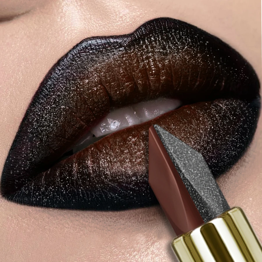 Rouge à lèvres bicolore couleur chocolat, imperméable, paillettes et mat, teinte rouge Sexy, maquillage, crayon à lèvres hautement pigmenté, cosmétiques, 1 pièce