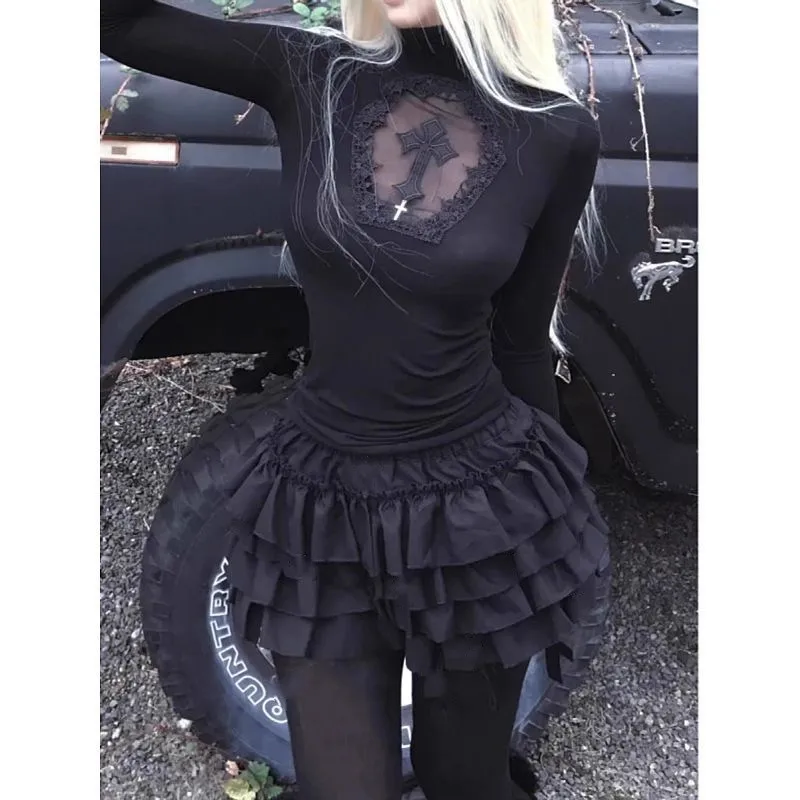 2026 Koreanische Punk-Subkultur Bedruckte Kurzarm-T-Shirts Y2K Harajuku Gothic Loose Tees Streetwear Retro 2000er Vintage Damen-Oberteile