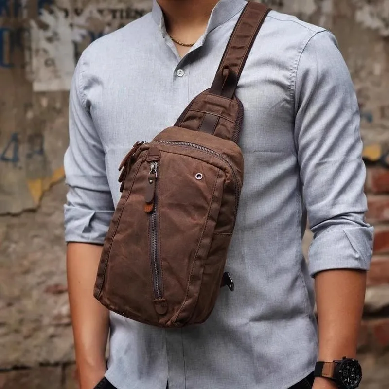 MuChuan New Canvas Breast Bag Large Capacity Summer Portable Headphone Hole Male Bag Single Shoulder Bag