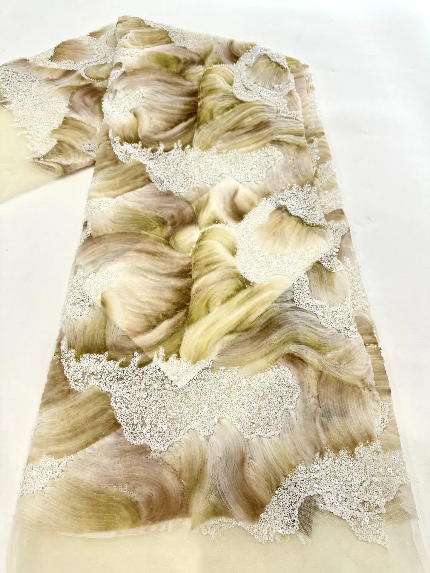 Ocean-Wave Beaded Sequins Fabric – High-End 3D Embroidery for Stage Costumes Dance Wear  Theatrical Outfits