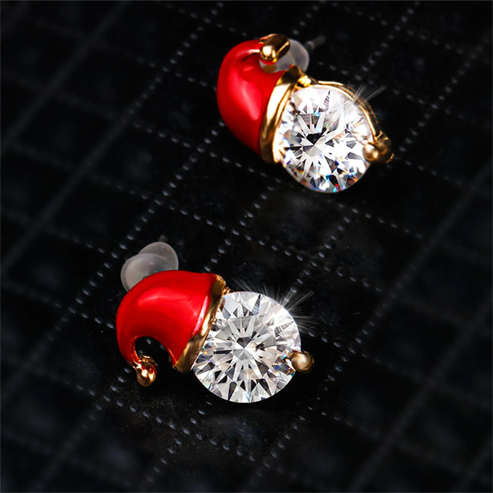 Santa Earrings Christmas Decorations Women'S Stud Xmas Hat Gemstone Crystal Earring Festival Fashion Cute Jewelry For Women