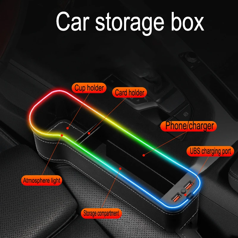 Car Gap Storage Box New RGB with USB Smart Fast Charging Car Seat Seam Storage Sandwich Storage Box Charger Universal Model