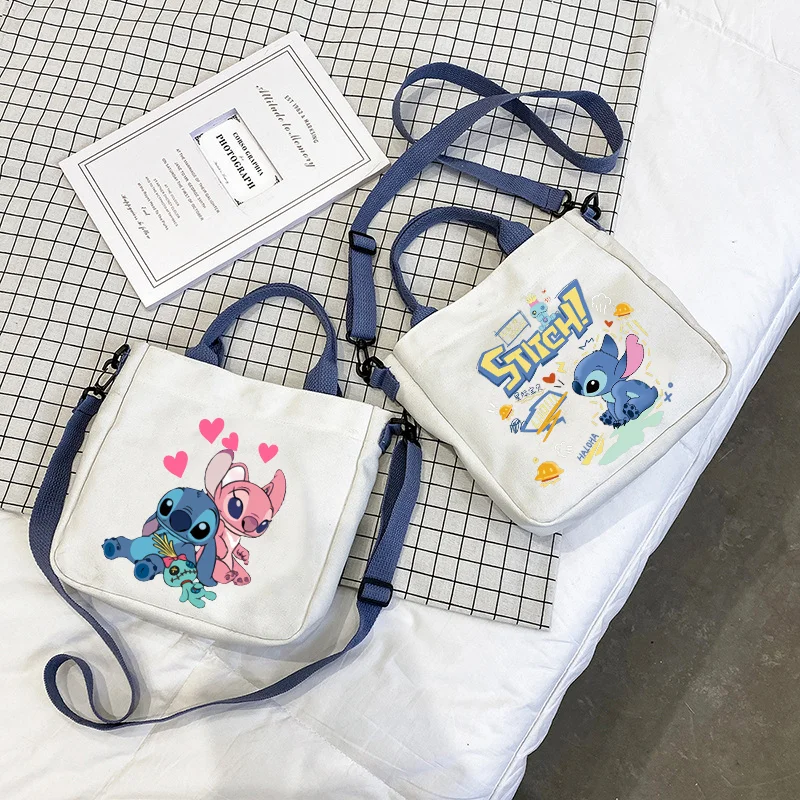 Stitch Canvas Bag Boys Girls Disney Cute Cartoon Anime Crossbody Shoulder Packet Simple Light Handbag Tote Bags Birthday Gift