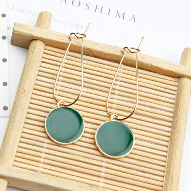 New Selling Simple Green Circle Small Fresh Girls Earrings Female Personality Wild Vintage Round Earrings