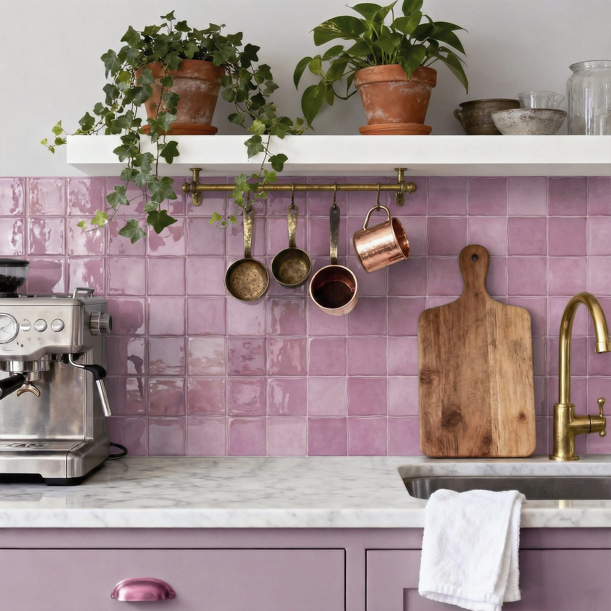 3Dエポキシピンクタイルウォールステッカー（6x6インチ）自 - Commercial Kitchen Wall Panels のレビューと価格