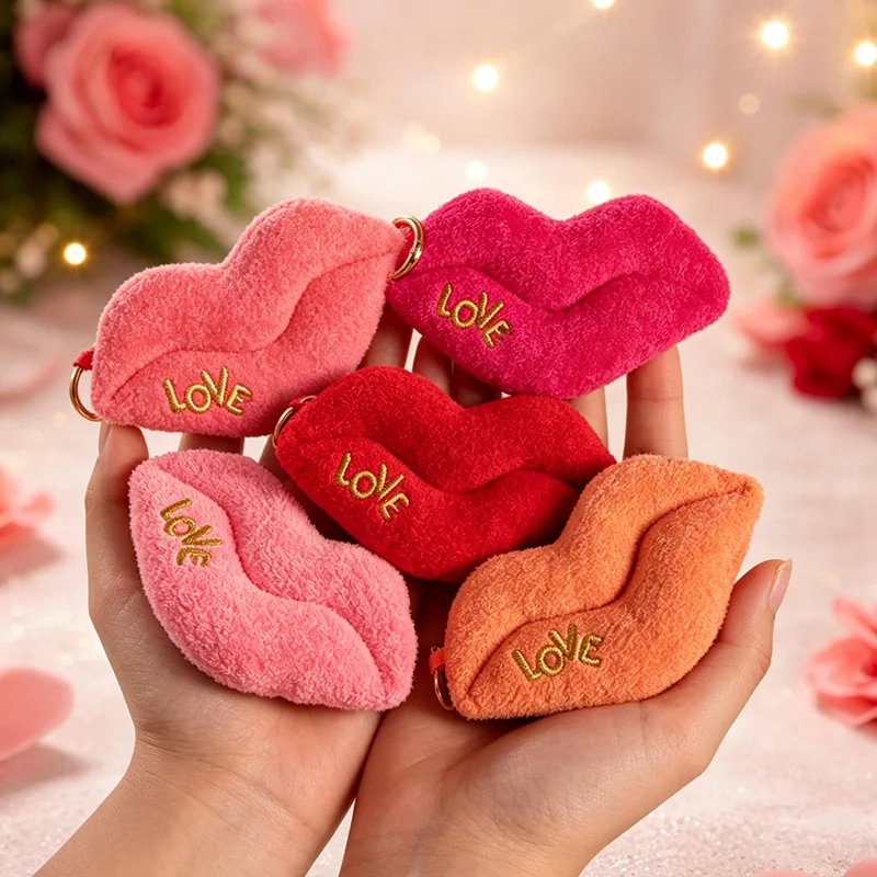 Funny Red Lips Plush Pendant Lips Plush Toy Soft Cute Cartoon Stuffed Doll Keychain For Couple Valentine Backpack Ornament Gift